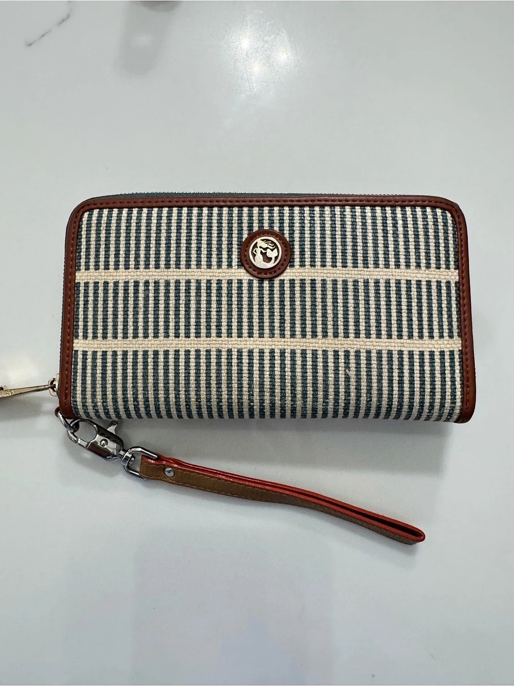 Spartina Striped Zip-Around Wristlet Wallet in Blue & Brown.